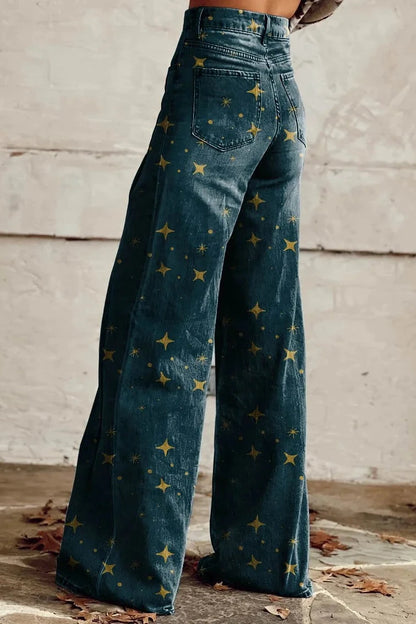 Women's Star Print Casual Wide Leg Pants