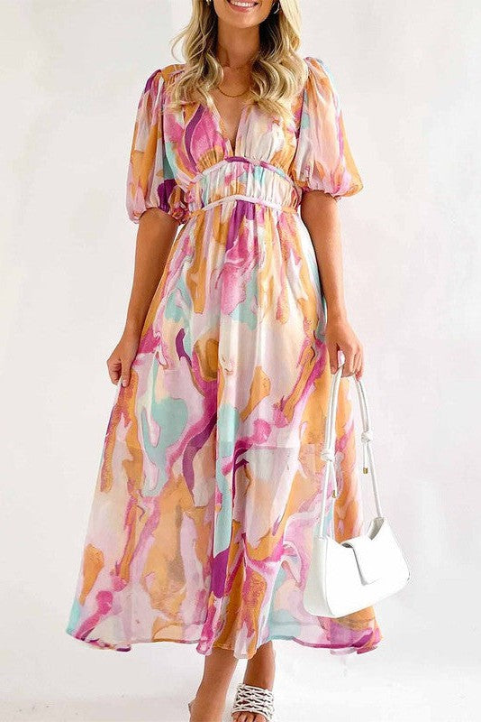 Lotte - Pastel Abstract Midi Dress