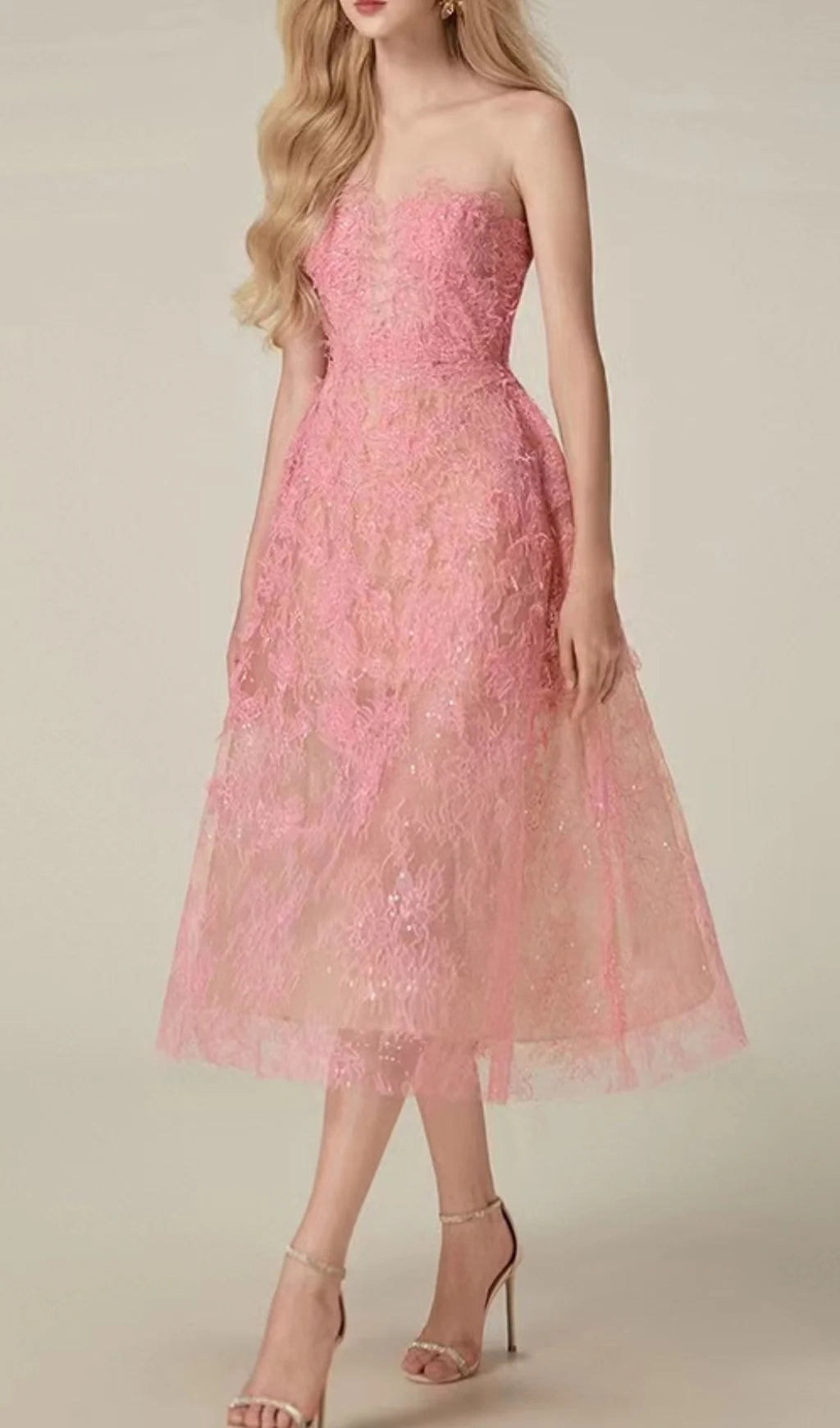 Pink Floral Lace A-Line Dress