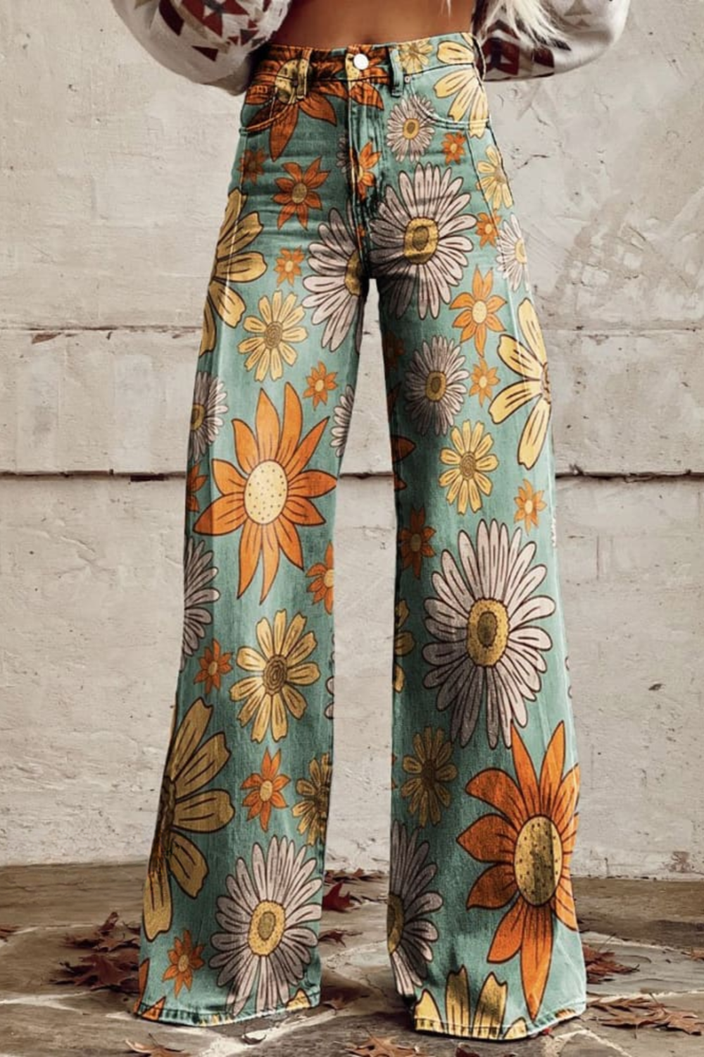 Women's Daisy Floral Print Casual Wide Leg Pants