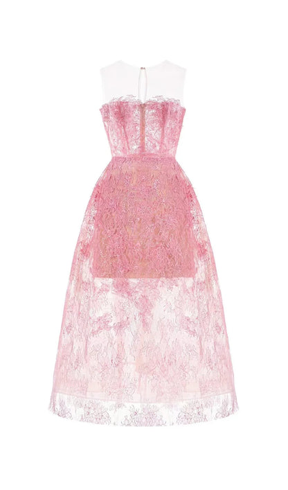 Pink Floral Lace A-Line Dress