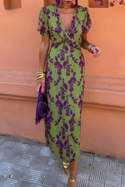 Ela - Knotted V-Neck Maxi Dress in Green