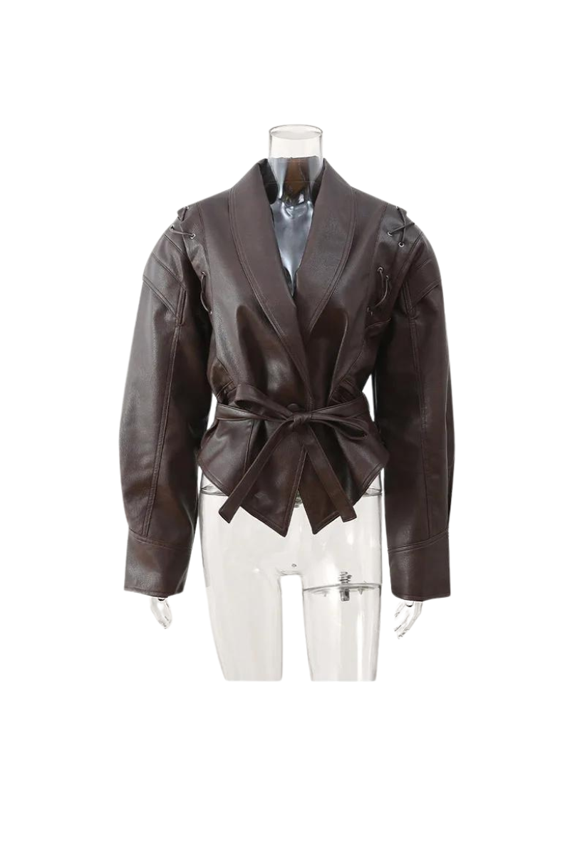 Hana - Belted Leather Jacket