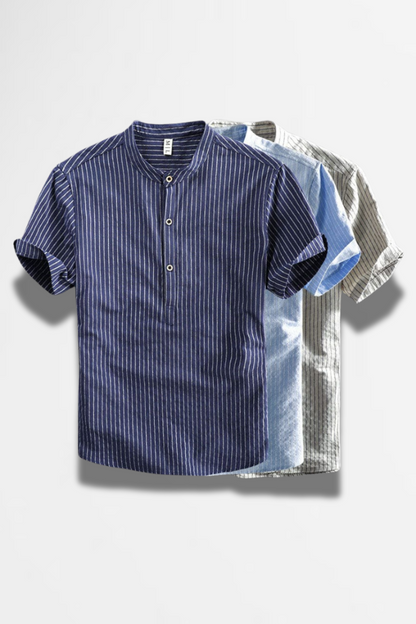 Harrison - Striped Band Collar Shirt