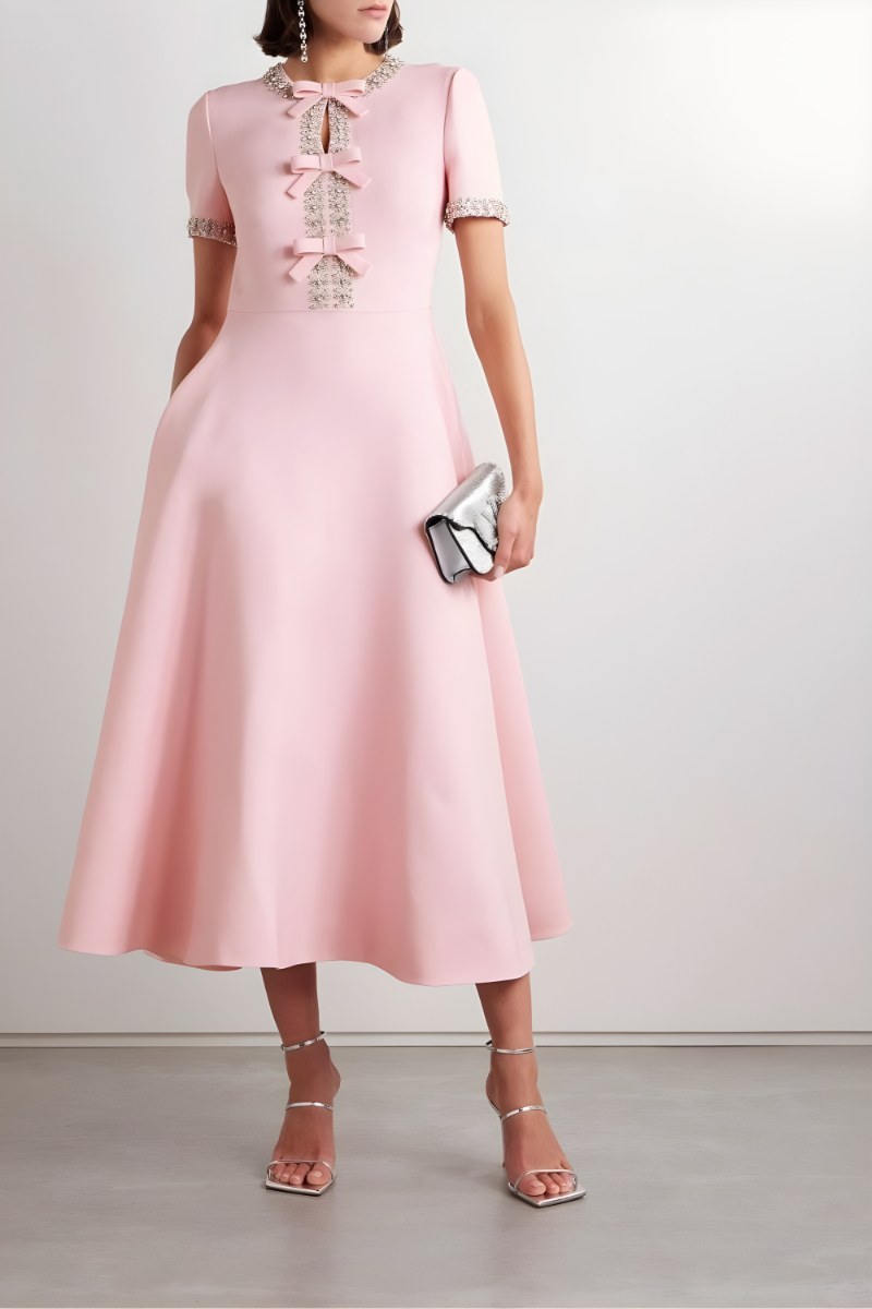 Linda - Crystal Bow Embellished Midi Dress