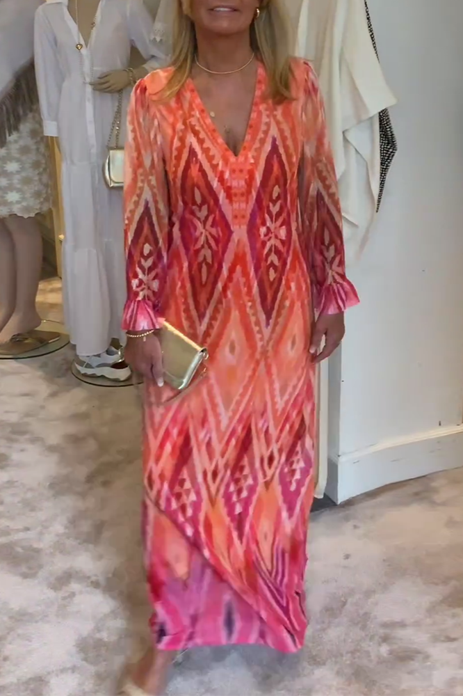 Valencia - Sunset Geometric Maxi Dress