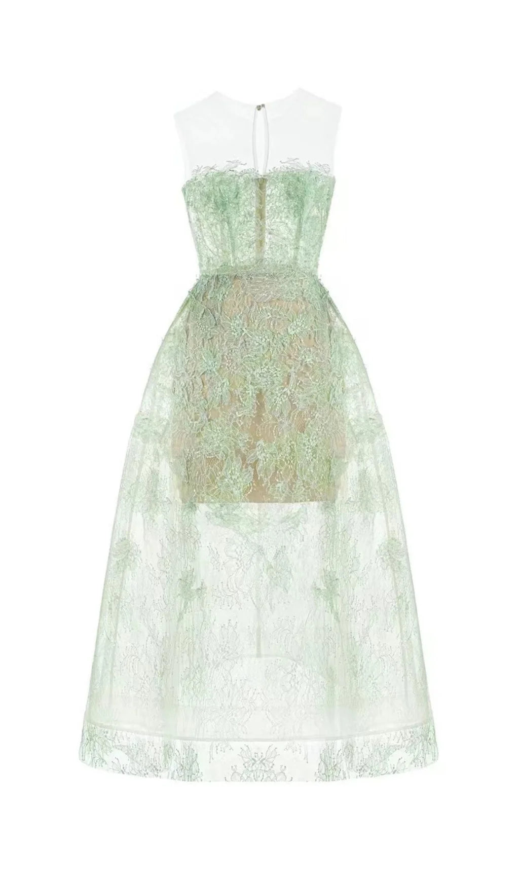 Green Floral Lace A-Line Dress