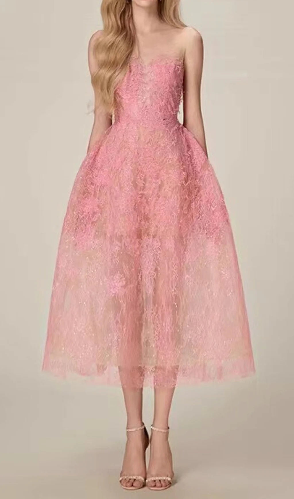 Pink Floral Lace A-Line Dress