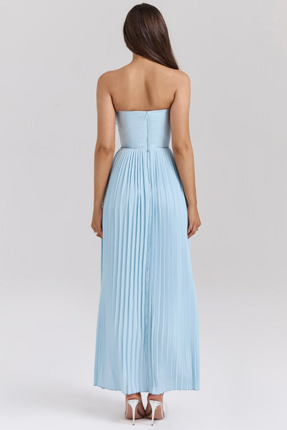 Charlotte - Elegant Strapless Pleated Blue Dress