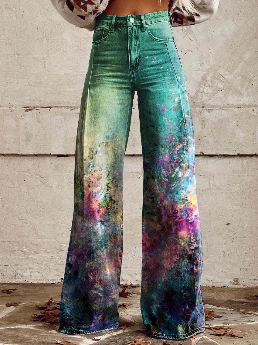 Women's Cosmic Bloom Print Casual Wide Leg Pants