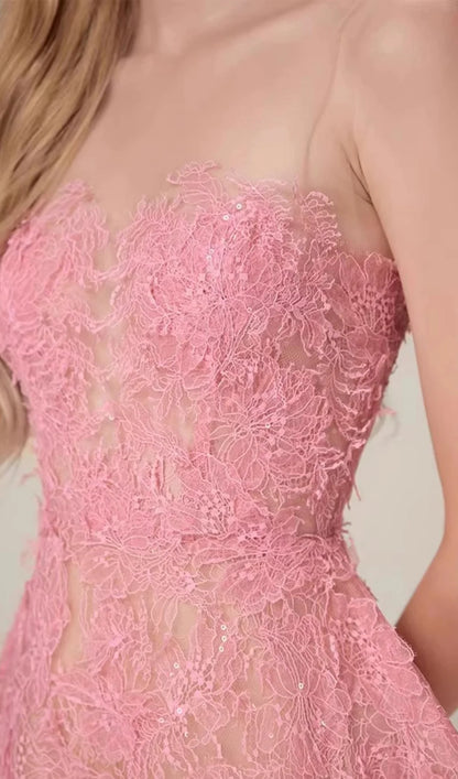 Pink Floral Lace A-Line Dress