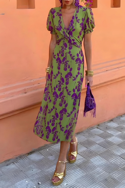 Ela - Knotted V-Neck Maxi Dress in Green