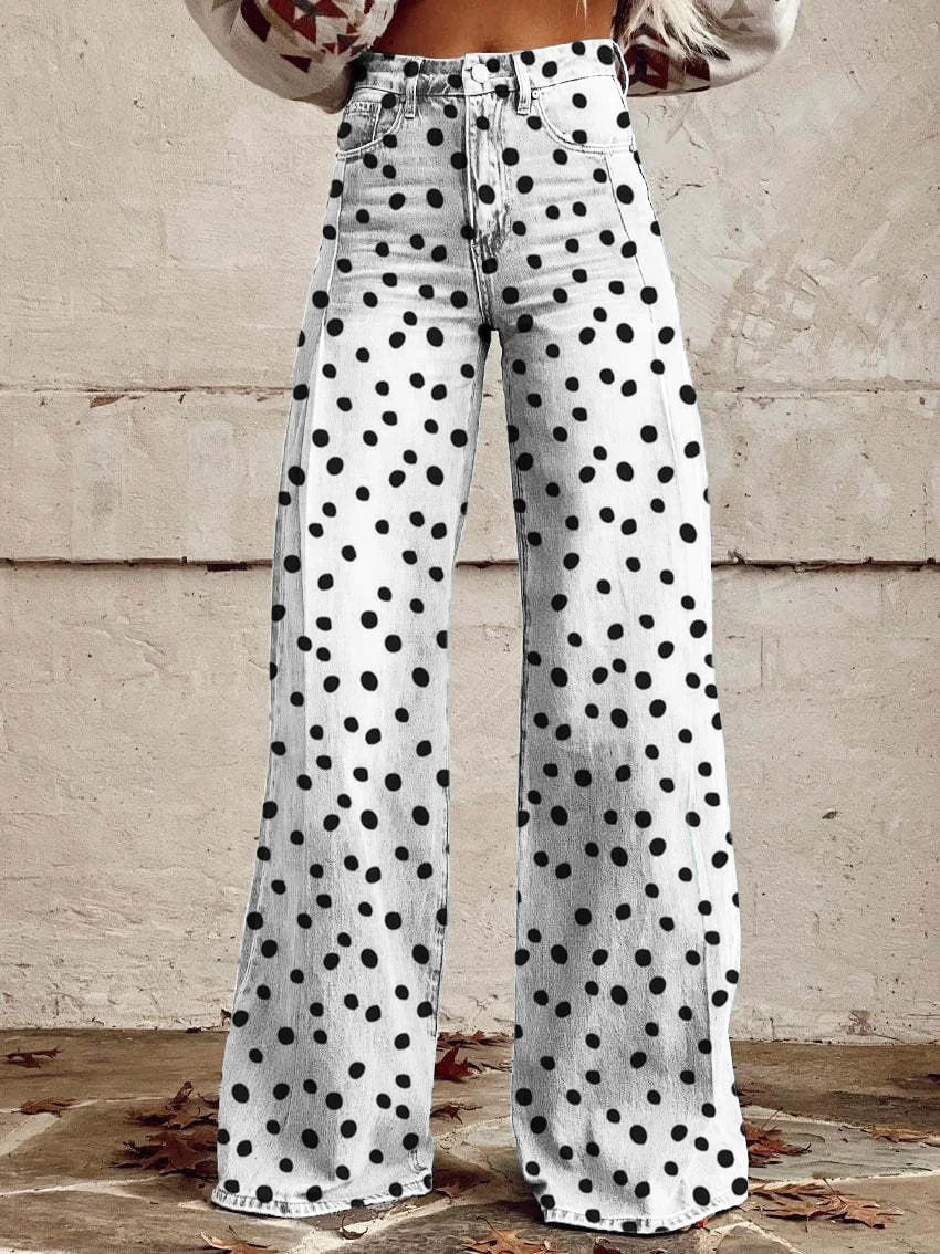 Women's Classic Polka Dot Print Casual Wide Leg Pants