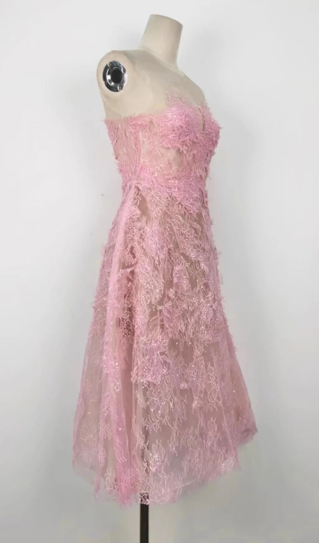 Pink Floral Lace A-Line Dress