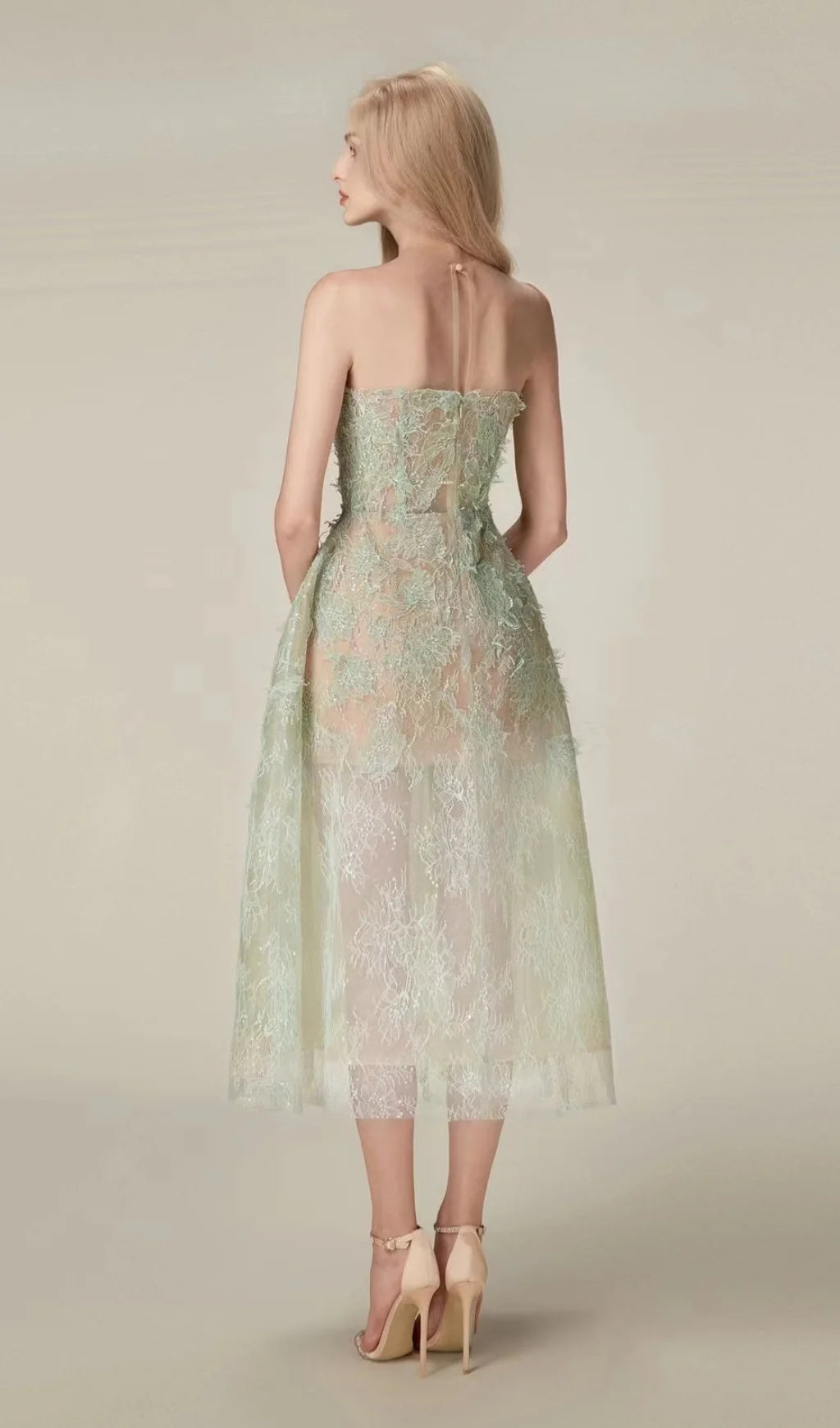 Green Floral Lace A-Line Dress