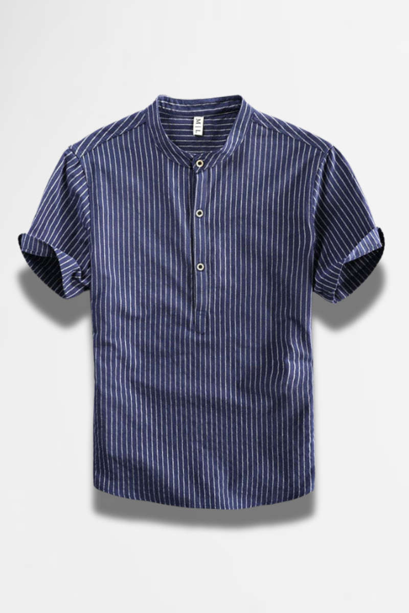 Harrison - Striped Band Collar Shirt