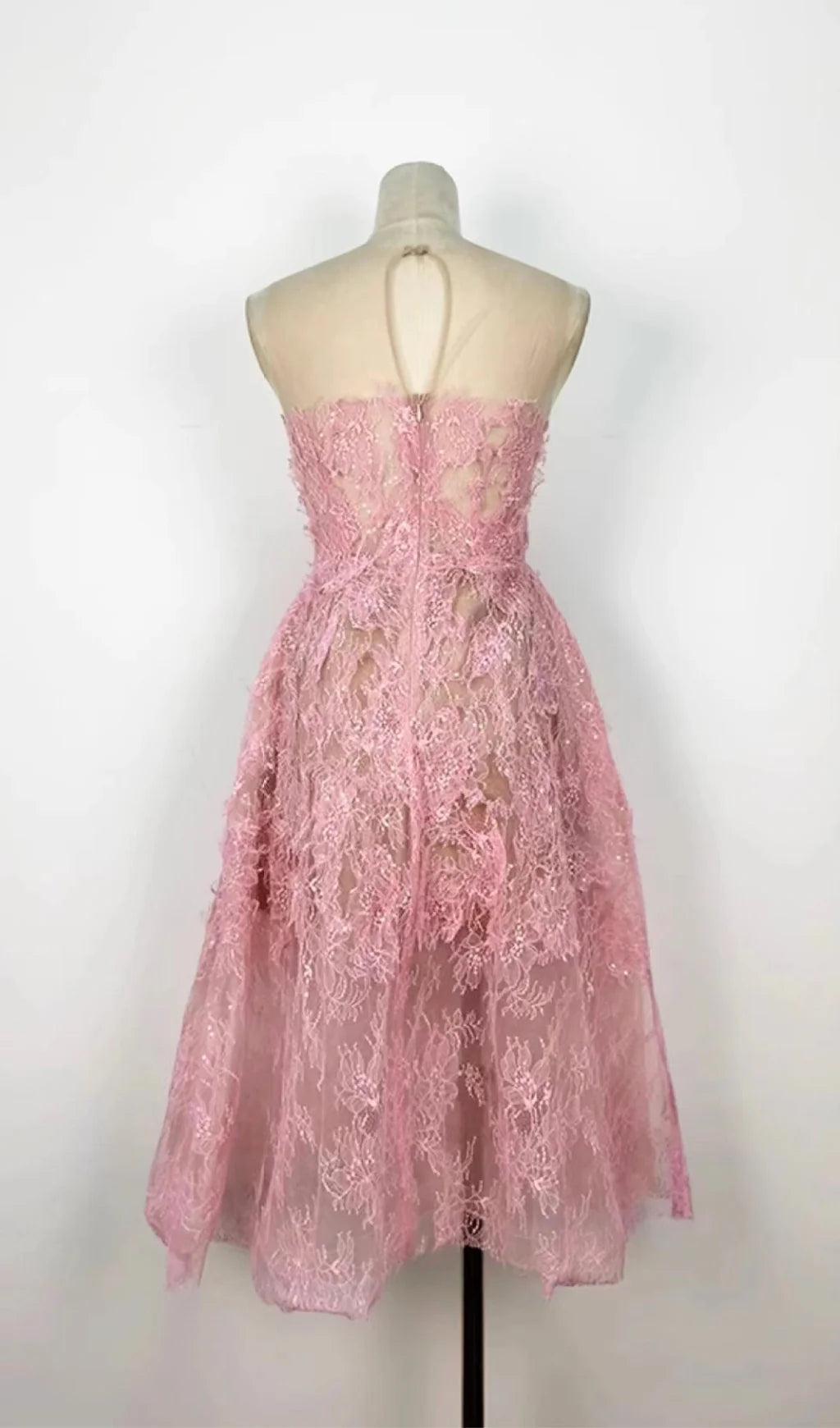 Pink Floral Lace A-Line Dress