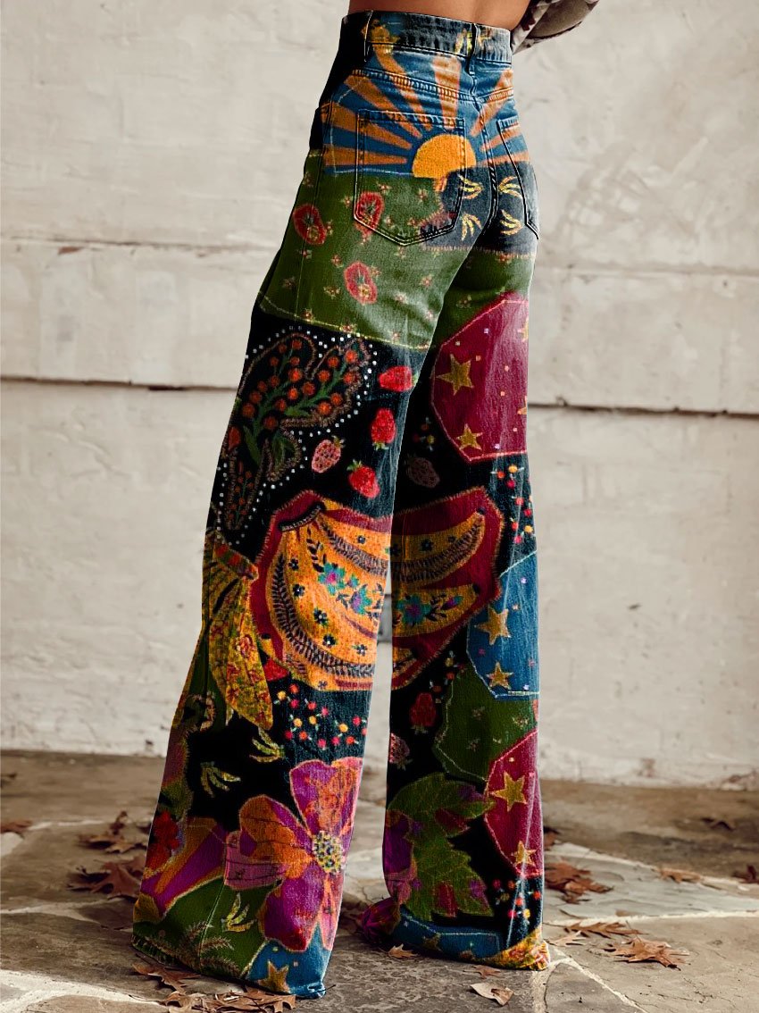 Women's Midnight Tapestry Print Casual Wide Leg Pants