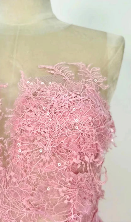 Pink Floral Lace A-Line Dress