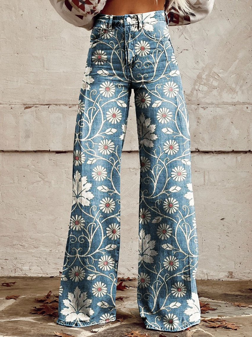 Women's Vintage Print Casual Wide Leg Pants