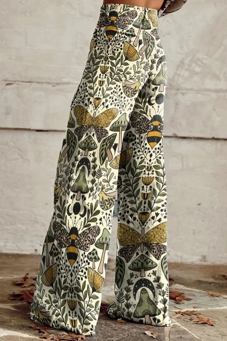 Women's Honeybee Print Casual Wide Leg Pants