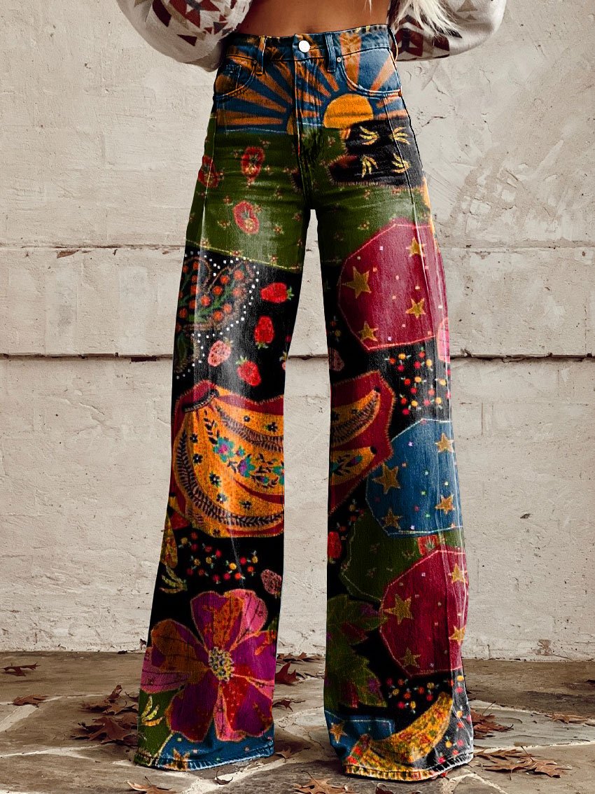 Women's Midnight Tapestry Print Casual Wide Leg Pants