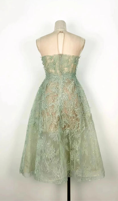 Green Floral Lace A-Line Dress