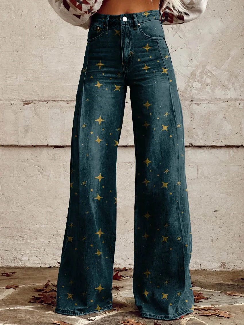 Women's Star Print Casual Wide Leg Pants