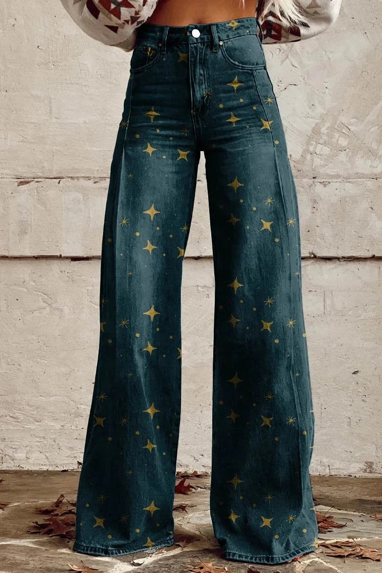 Women's Star Print Casual Wide Leg Pants