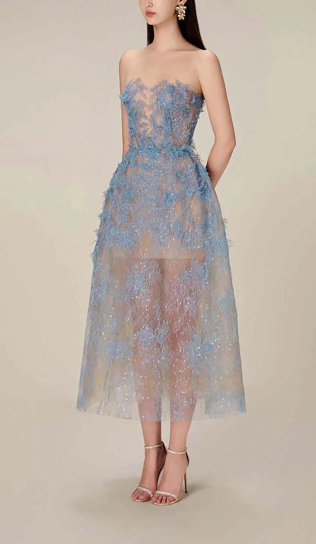 Blue Floral Lace A-Line Dress