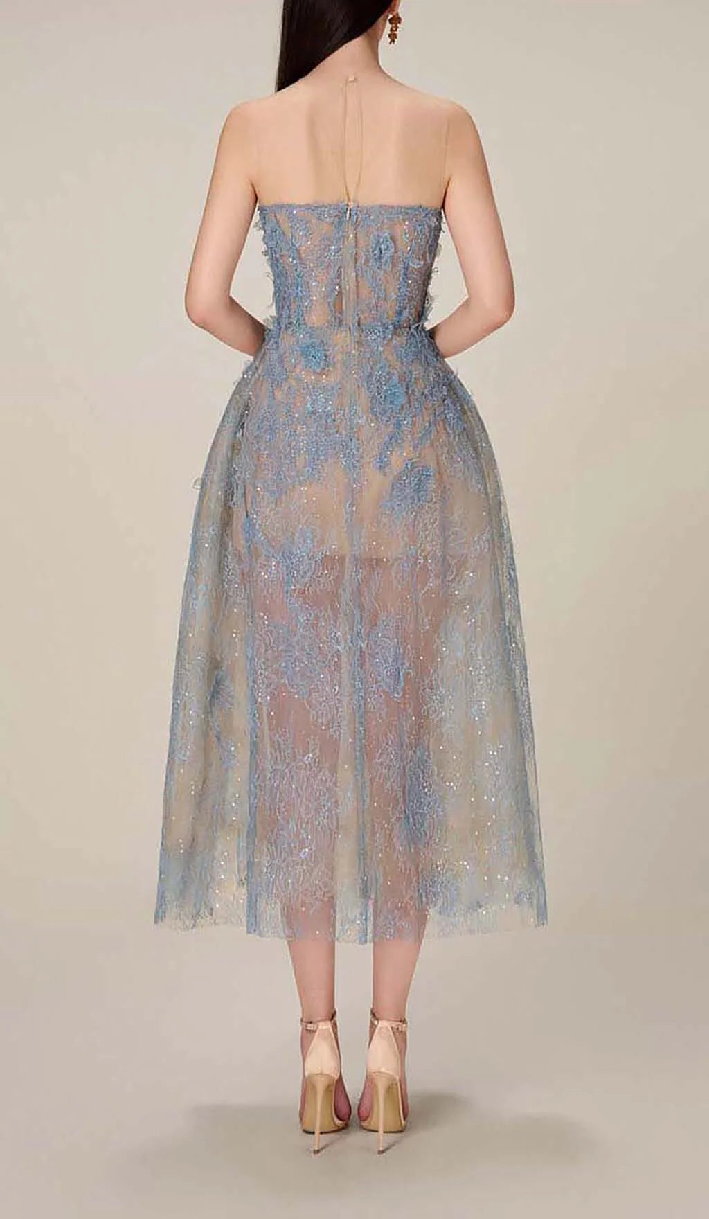 Blue Floral Lace A-Line Dress