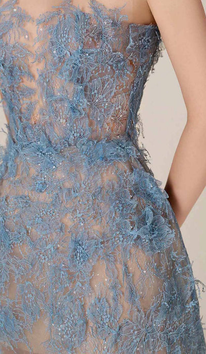 Blue Floral Lace A-Line Dress