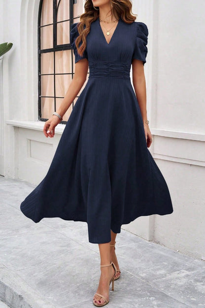 Inaya - Ruched Puff Sleeve Midi Dress