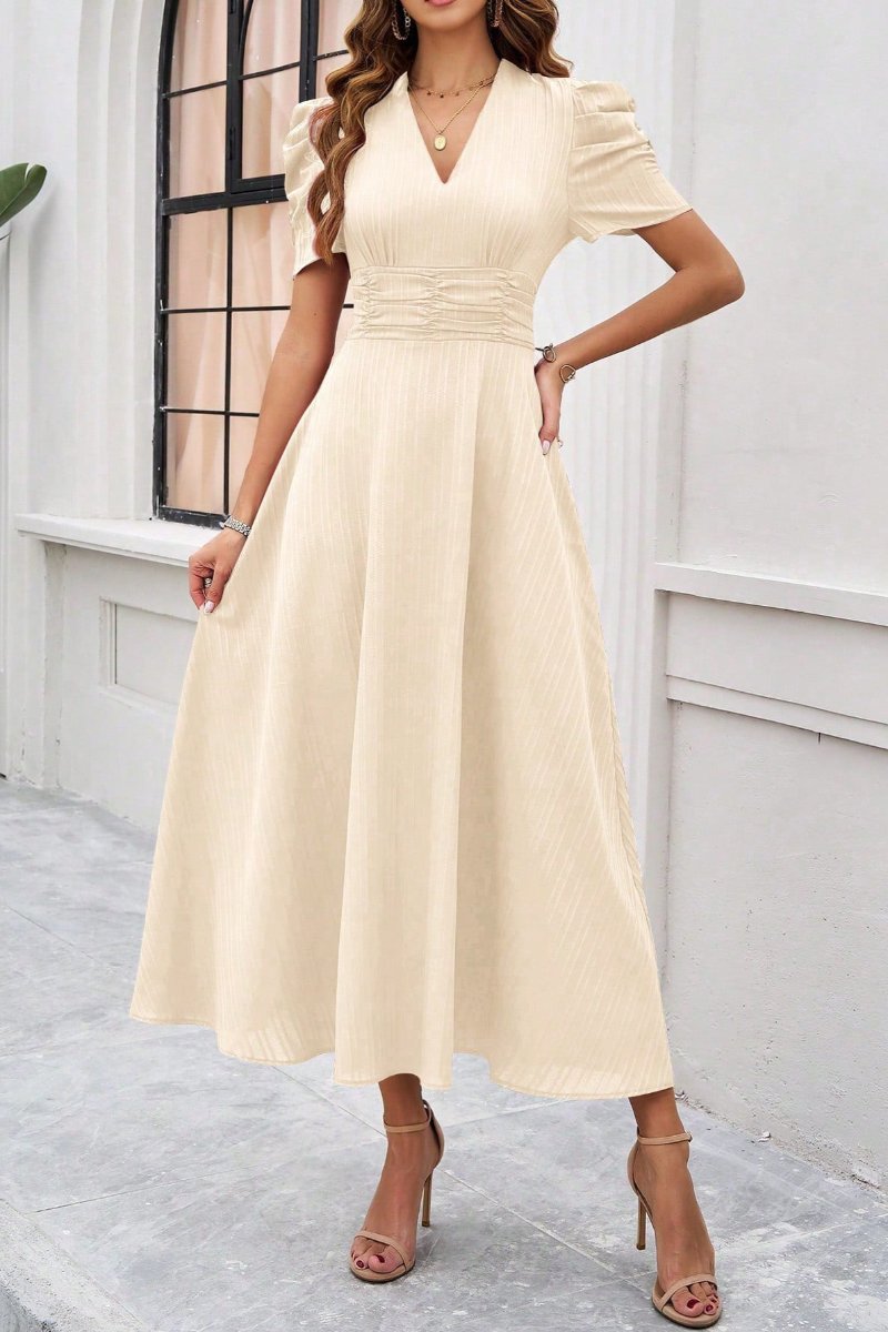 Inaya - Ruched Puff Sleeve Midi Dress