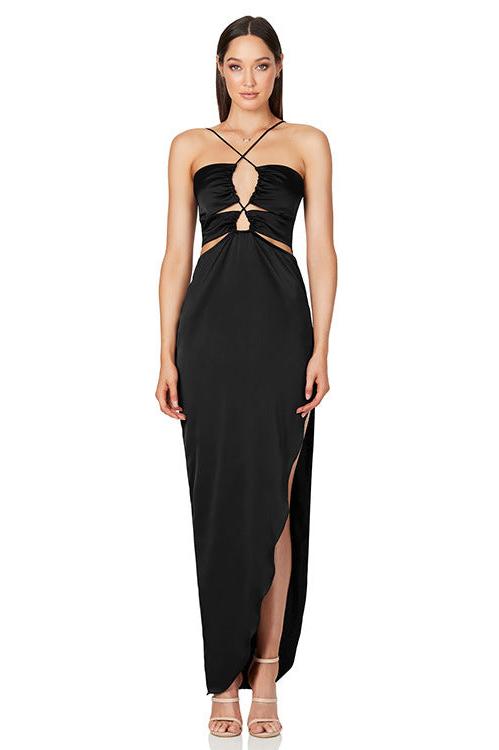 Hanna - Crisscross Halter Satin Gown