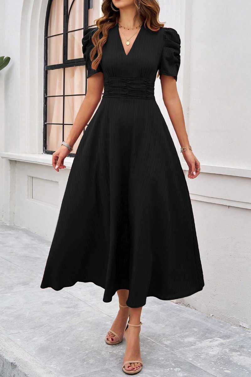 Inaya - Ruched Puff Sleeve Midi Dress