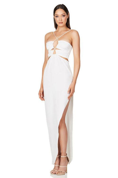 Hanna - Crisscross Halter Satin Gown