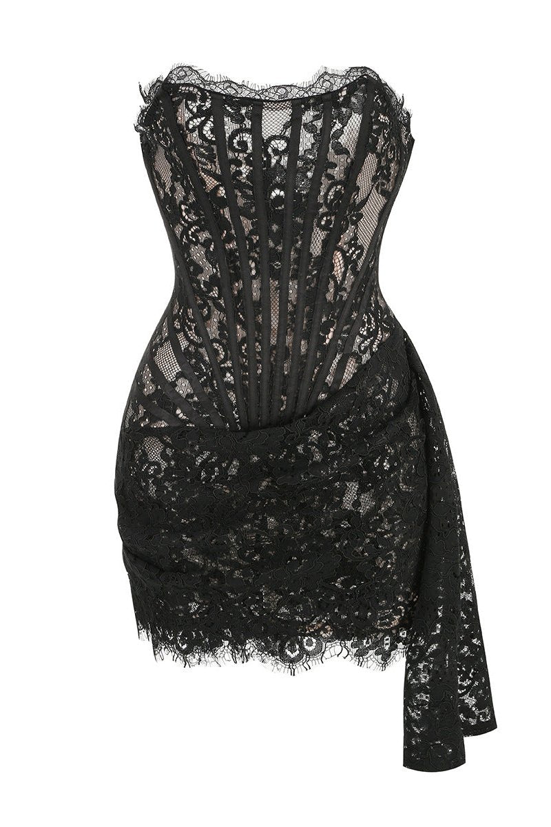 Venia - Strapless Lace Corset - Black