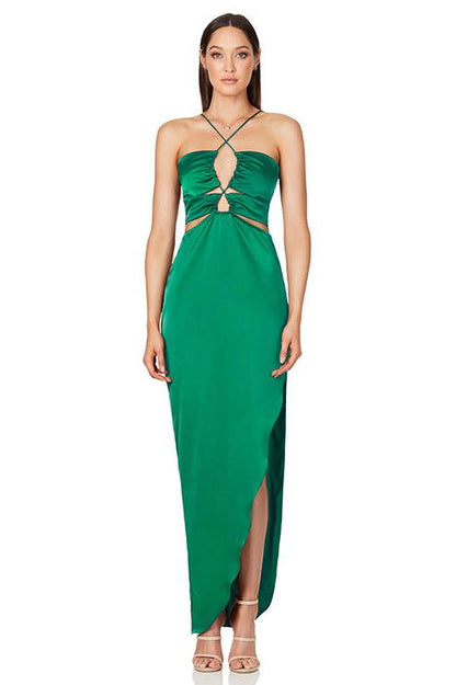 Hanna - Crisscross Halter Satin Gown