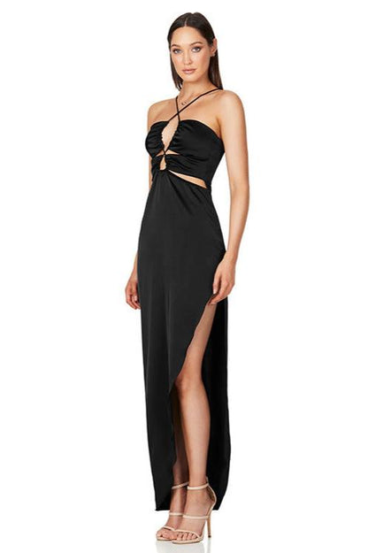 Hanna - Crisscross Halter Satin Gown