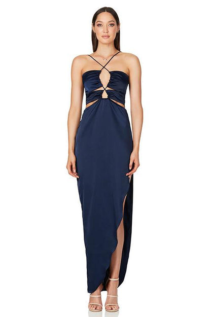 Hanna - Crisscross Halter Satin Gown