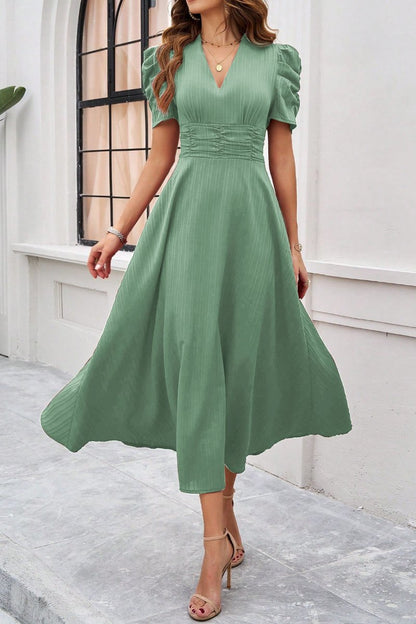 Inaya - Ruched Puff Sleeve Midi Dress