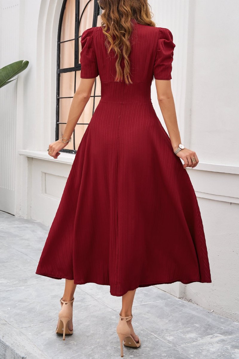 Inaya - Ruched Puff Sleeve Midi Dress