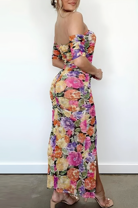 Eliza - Floral Off-Shoulder Ruched Maxi Dress