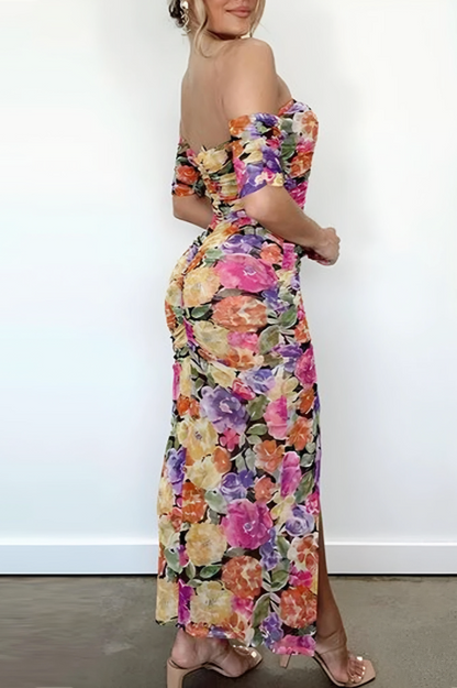 Eliza - Floral Off-Shoulder Ruched Maxi Dress