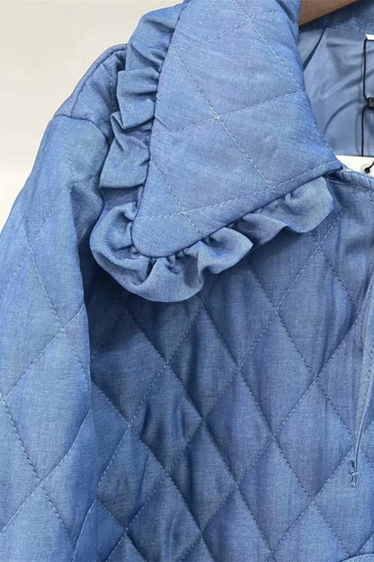 Margot - Ruffled Quilted Denim Jacket