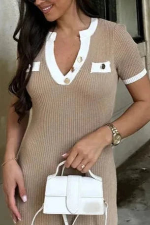 Bianca - Eleganza Knit Khaki Dress