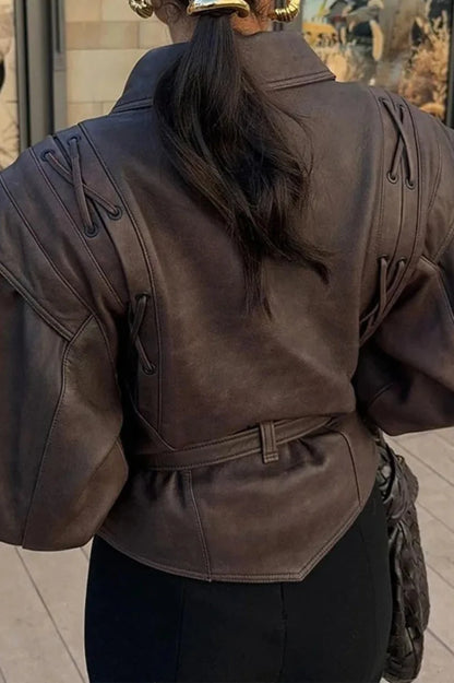 Hana - Belted Leather Jacket