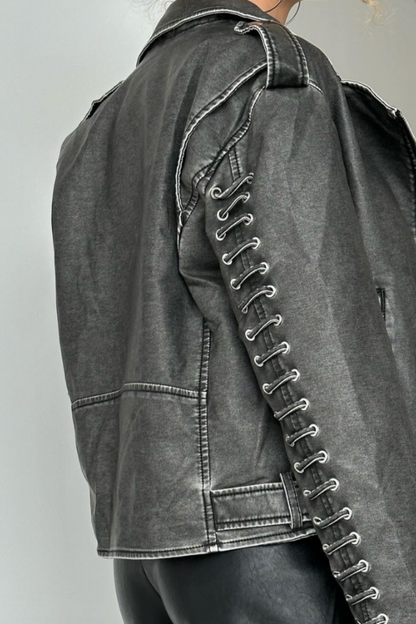 Anca - Distressed Black Leather Jacket