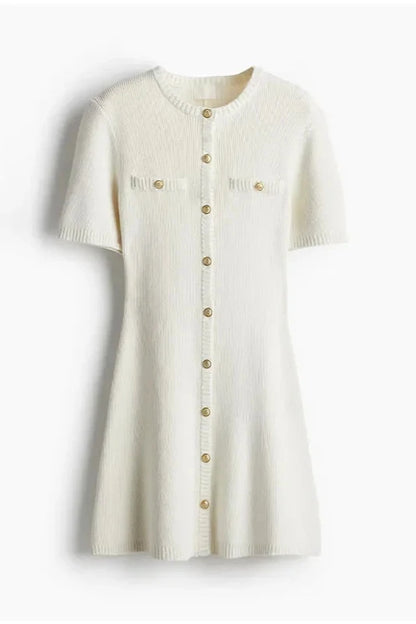 Paloma - Button-Trim Dress Beige